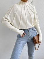 White Bat Sleeves Ribbed Knit Sweater