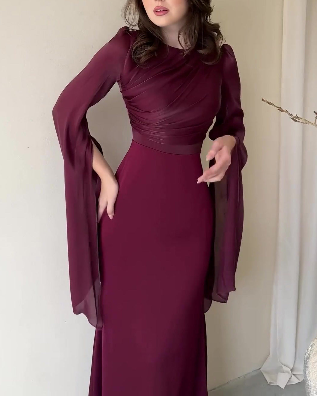Mesh Bell sleeves Satin Maxi Dress