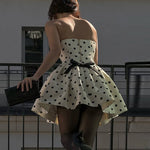 Beige Polka Dot Strapless Mini Dress