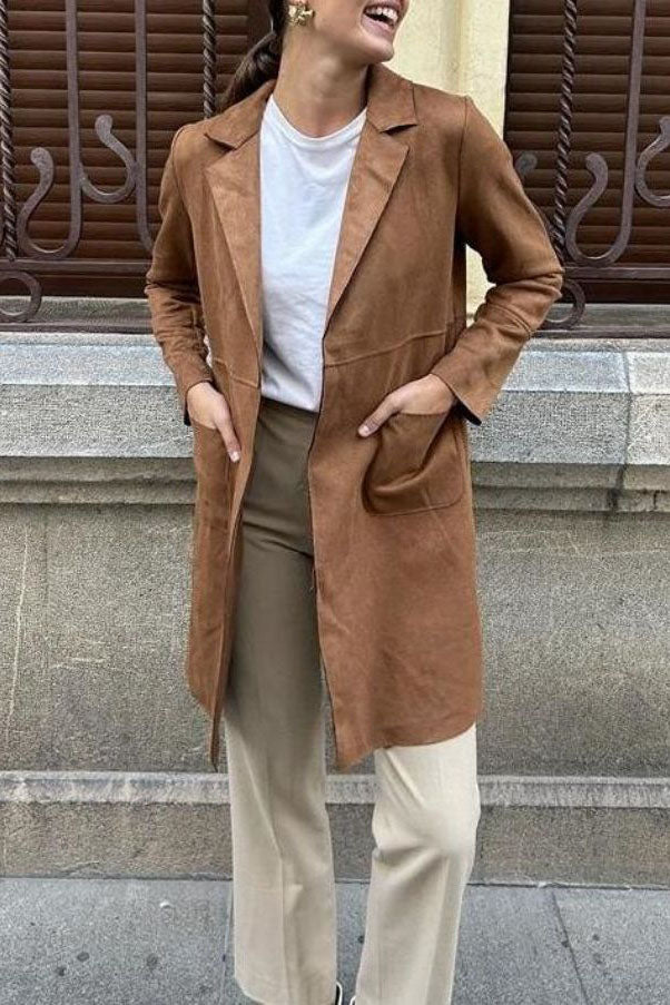 Casual Suede Trench Coat