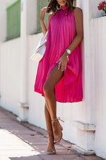 Satin Pleated Halter Neck Mini Dress