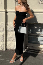 Twisted Front Bandeau Knitted Maxi Dress