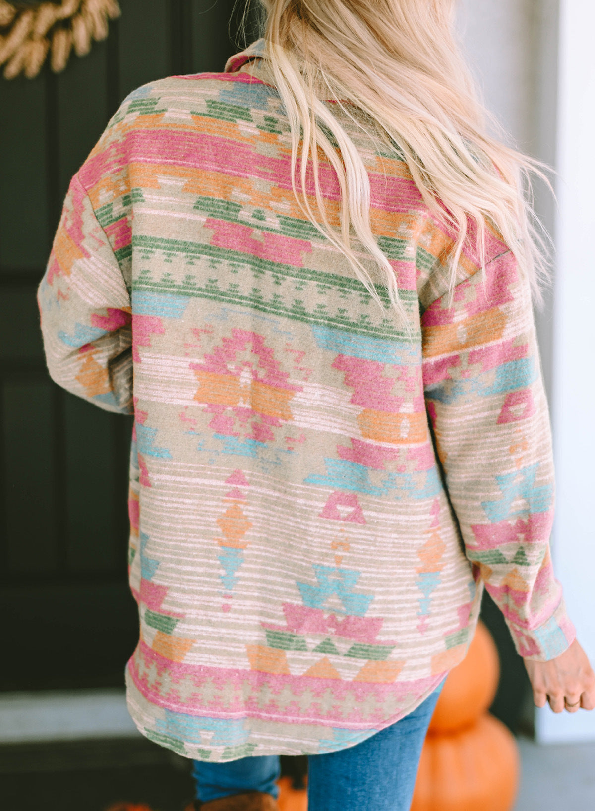 Pink Geo Print Button Down Jacket