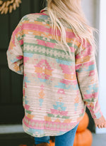 Pink Geo Print Button Down Jacket