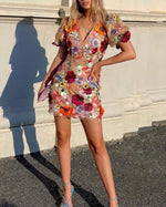 Red Embroidery Floral Bodycon Mini Dress
