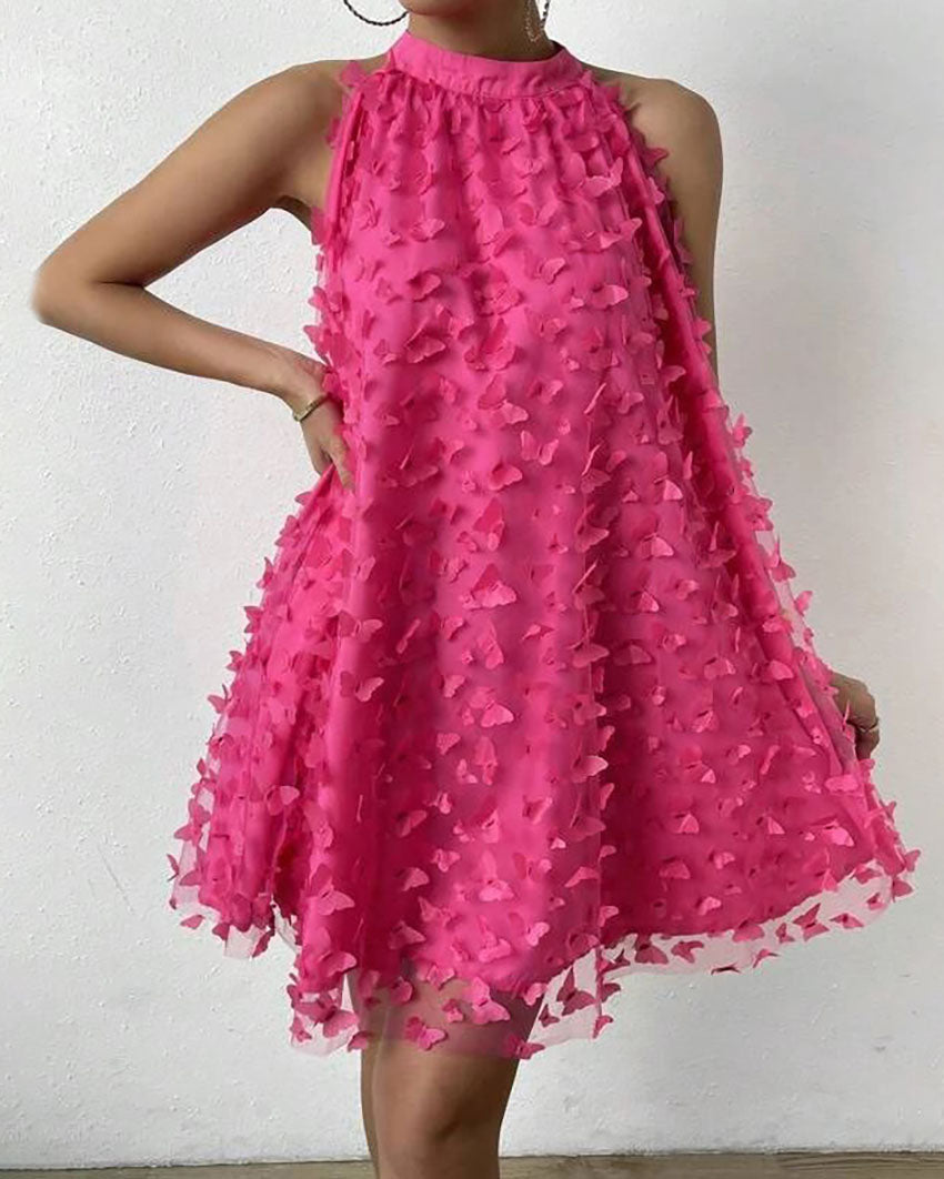 Butterfly Textured Halterneck Mini Dress