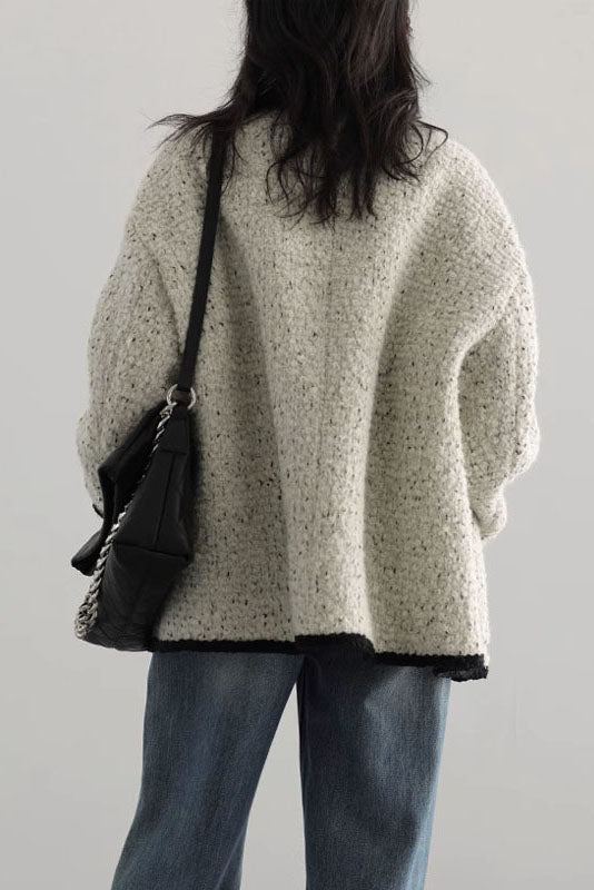 Heather Beige Long Sleeve Tweed Coat