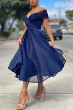 Mesh Off-shoulder Crossover Neckline Dress