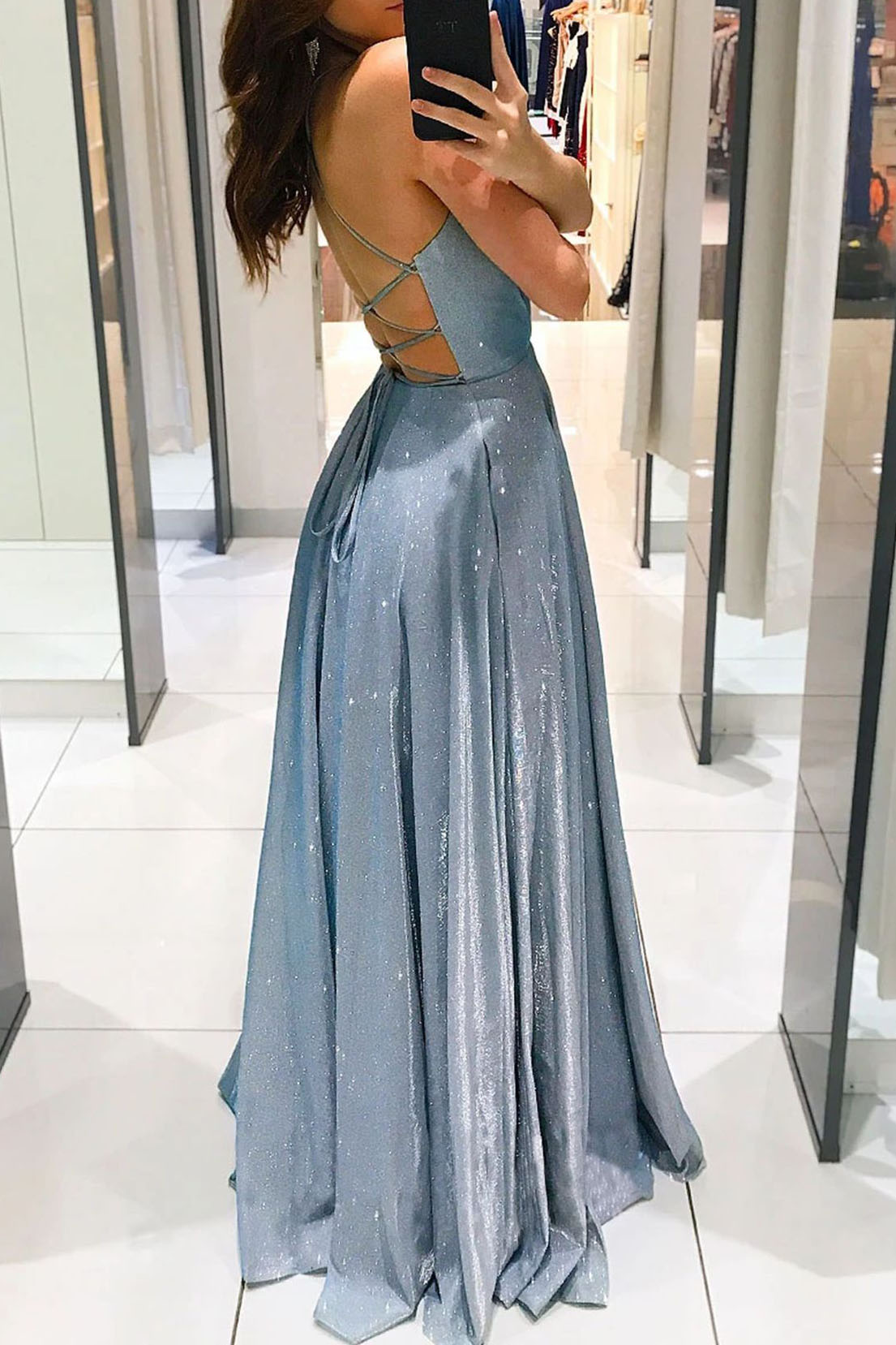 Deep V-neck Spaghetti Strap Backless Maxi Dress