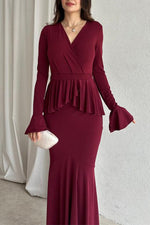 Elegant Long Sleeved Peplum Slim Fit Maxi dress