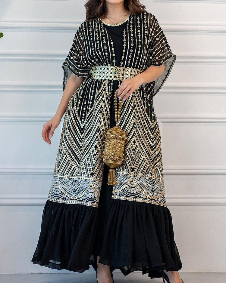 Gorgeous Bat Sleeve Cape Coat Dress Two Piece Suit