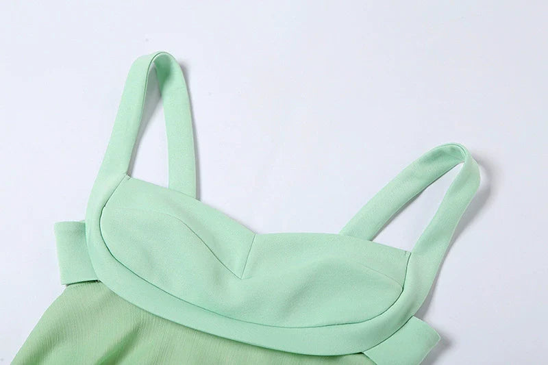 Green Square Neckline Mini Dress