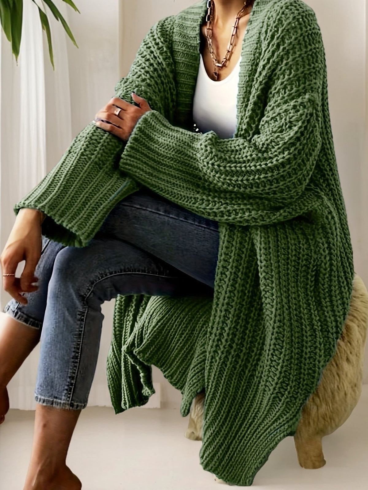 Chunky Ribbed Knit Long Cardigan