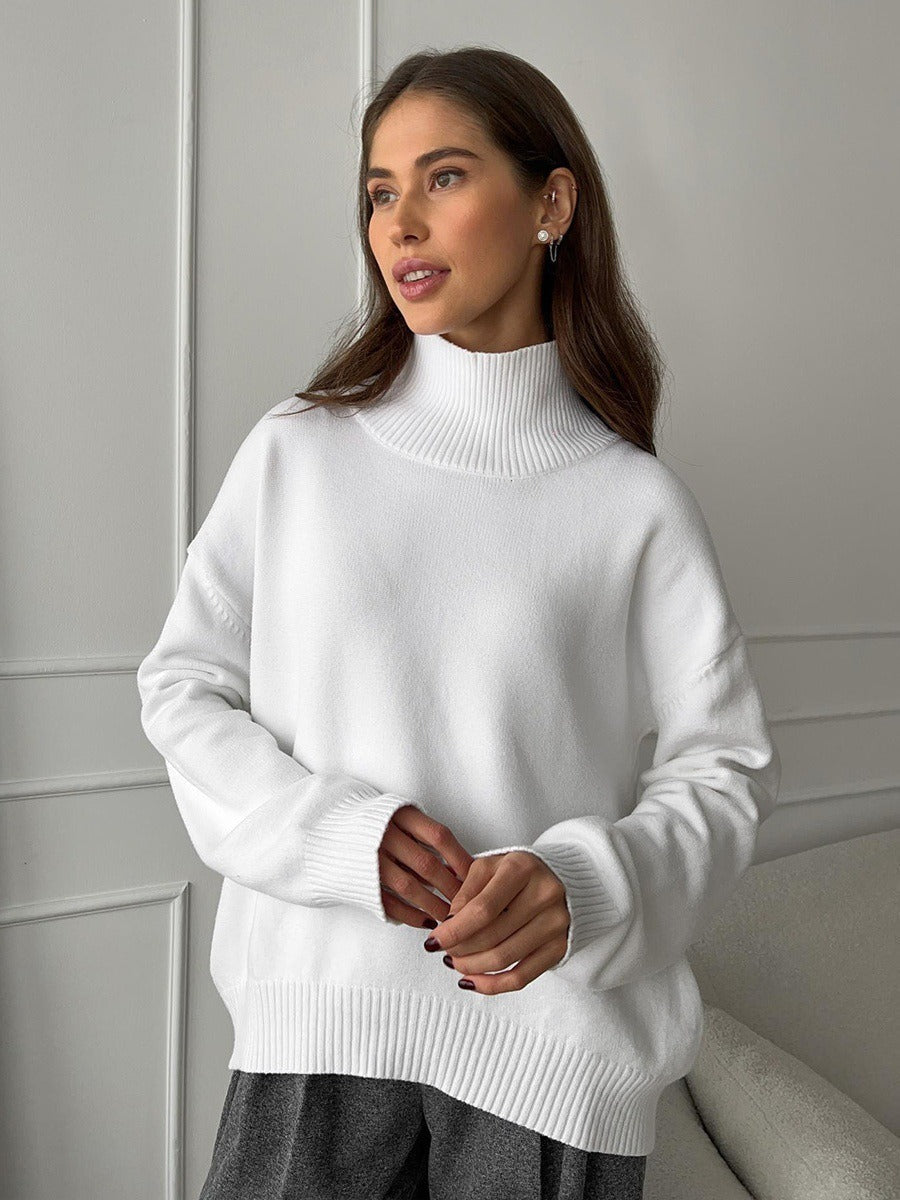 Solid Ribbed Edge Knit Pullover Sweater