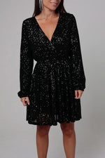Sequin Long Sleeves Waist-Tie Mini Dress
