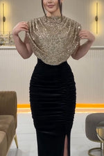 Sequined Sleeveless Maxi Evening Dress