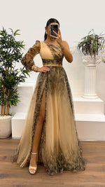 Rosette One-shoulder Mesh Maxi Dress