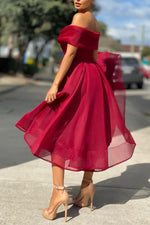 Mesh Off-Shoulder Crossover Neckline Midi Dress