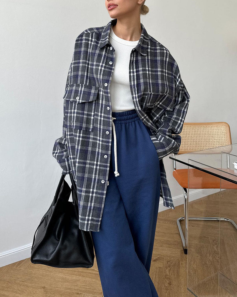 Plaid Print Long-line Shirt