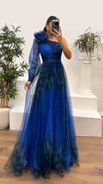 Rosette One-shoulder Mesh Maxi Dress