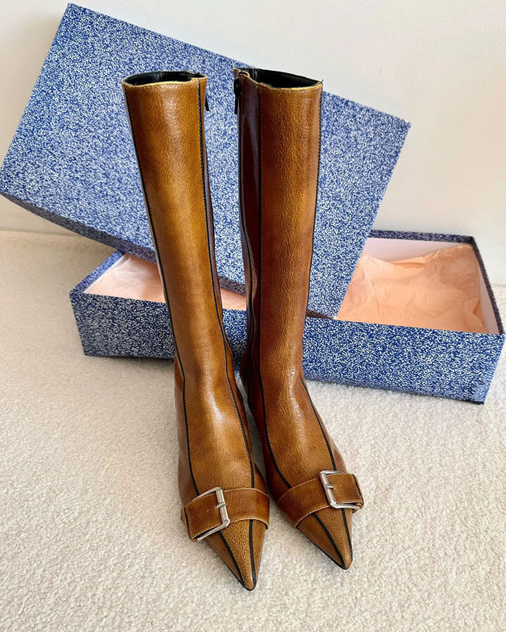 Leather Pointed Toe Side Zipper Boots