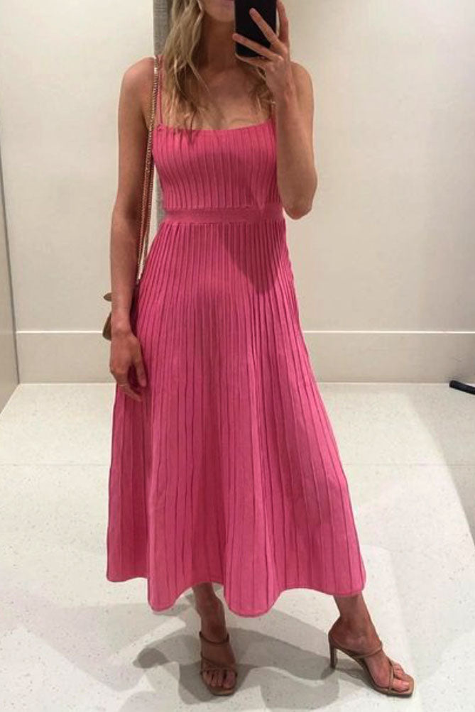 Chic Ribbed Surface Slip Midi Dress