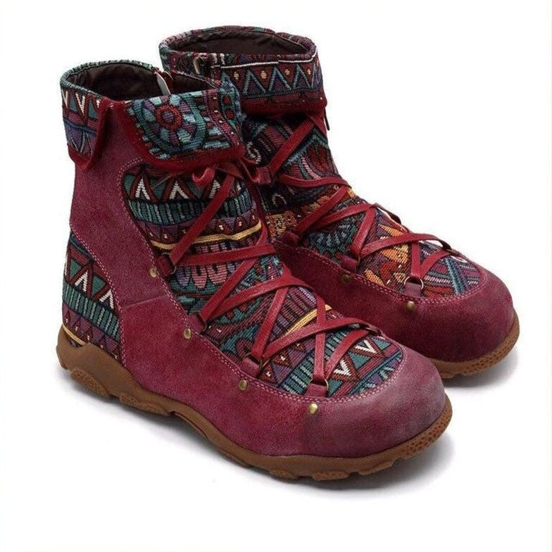Ethnic Print Side Zipper Booties