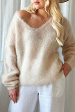 Cozy V-Neck Long-Sleeved Knit Sweater