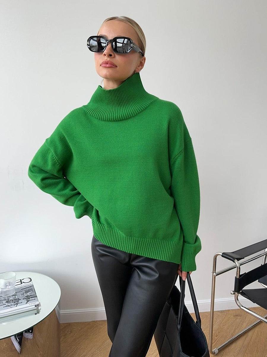 Solid Ribbed Edge Knit Pullover Sweater