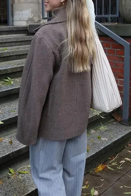 Grey Notched Lapel Woolen Coat