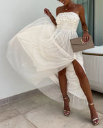 Rosette Bandeau Tube Maxi Dress