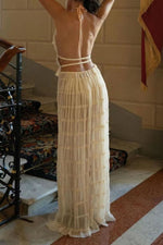 Halterneck Tank Top and Maxi Skirt Ruched Two Piece Set