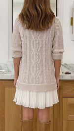 Cable Knit Ruffled Hem Sweater Dress