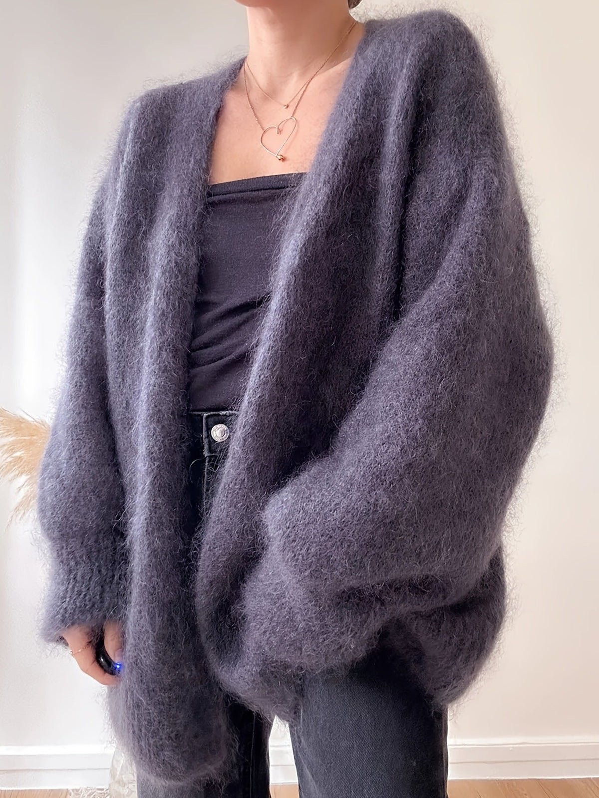 Gray Fuzzy Knit Cardigan