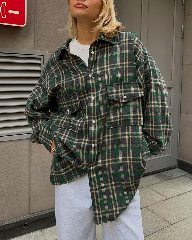 Plaid Print Long-line Shirt