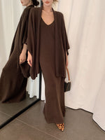 Chic Shawl Coat and Midi Dress Knit Two Piece Suit