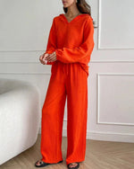 Long Sleeve Top and Drawstring Pants Crepe Two Piece Set