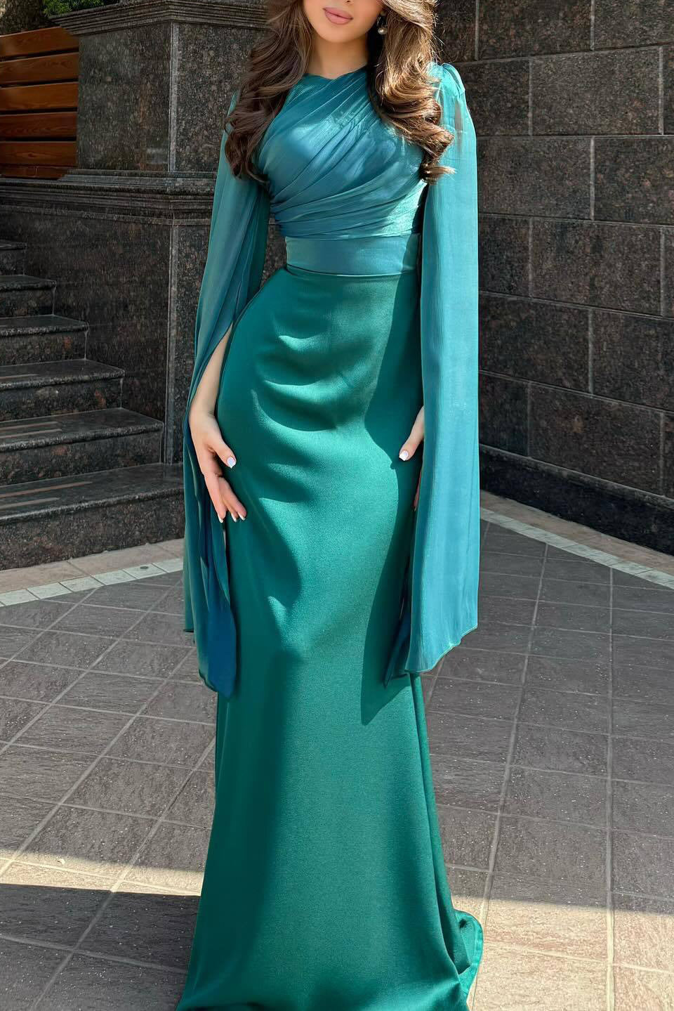 Mesh Bell sleeves Satin Maxi Dress