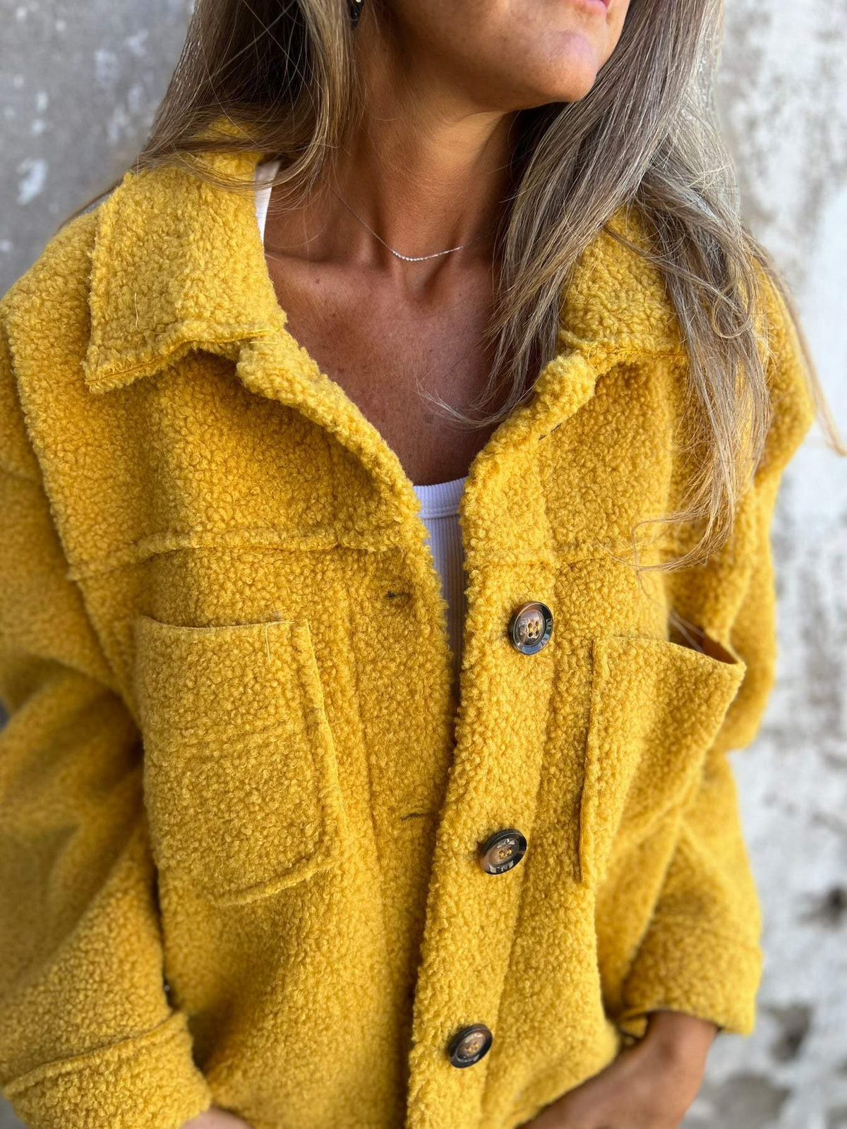 Faux Woolen Front Button Placket Coat