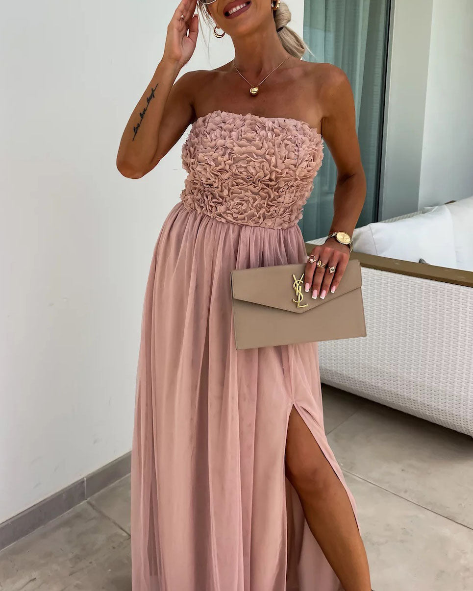 Rosette Bandeau Tube Maxi Dress