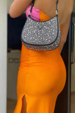 Orange Patchwork Strapless Bodycon Dress