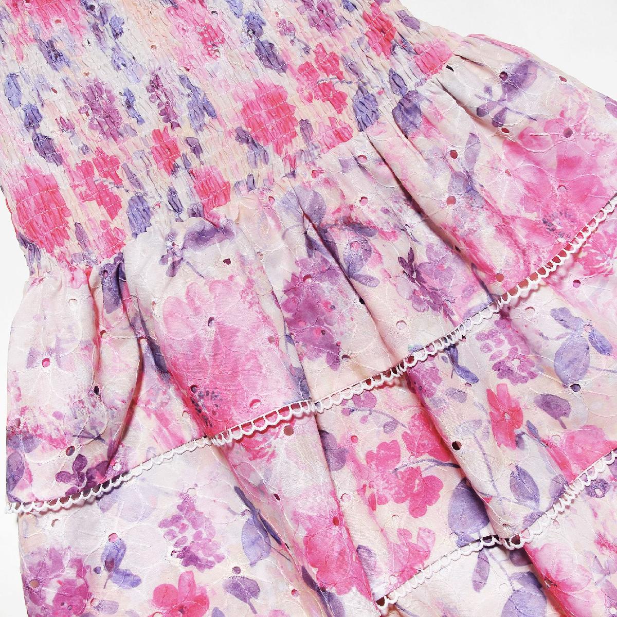 Purple Floral Smocked Strapless Mini Dress