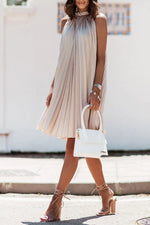 Satin Pleated Halter Neck Mini Dress