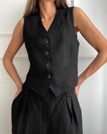 Casual Linen V-neck Vest and Pants Two Piece Suit