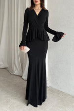 Elegant Long Sleeved Peplum Slim Fit Maxi dress
