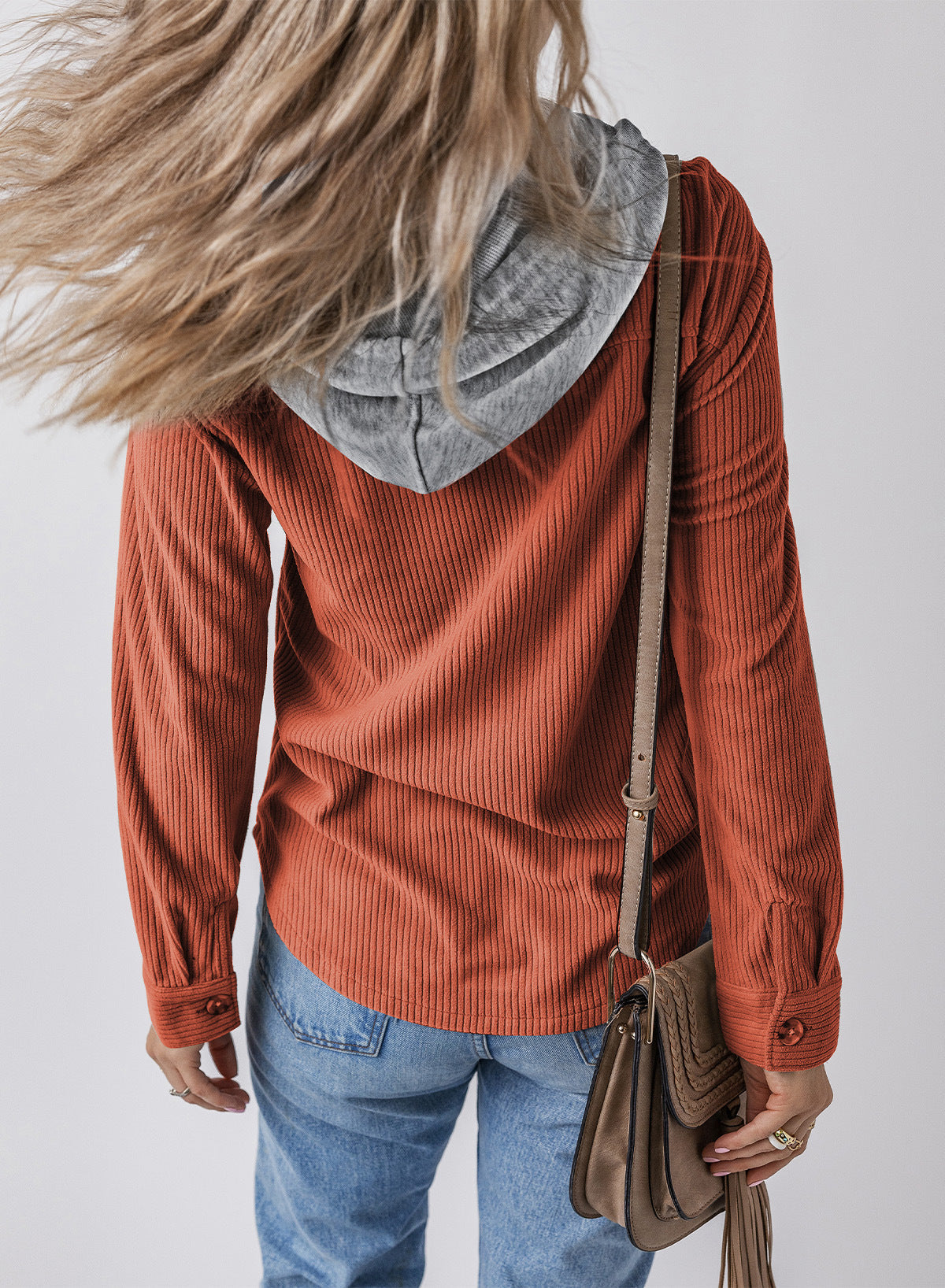 Corduroy Button Down Hooded Jacket