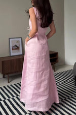 Linen Waist-Tie Sleeveless Maxi Dress