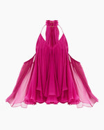 Chiffon Cold Shoulder Bell Sleeve Mini Dress