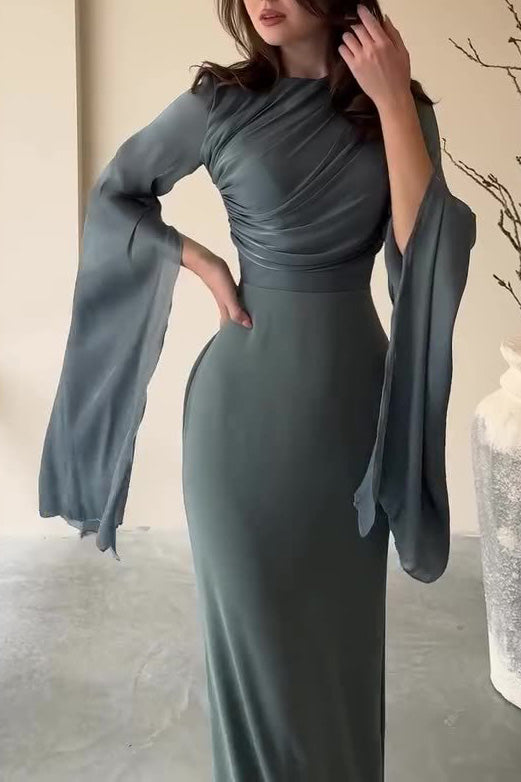 Mesh Bell sleeves Satin Maxi Dress