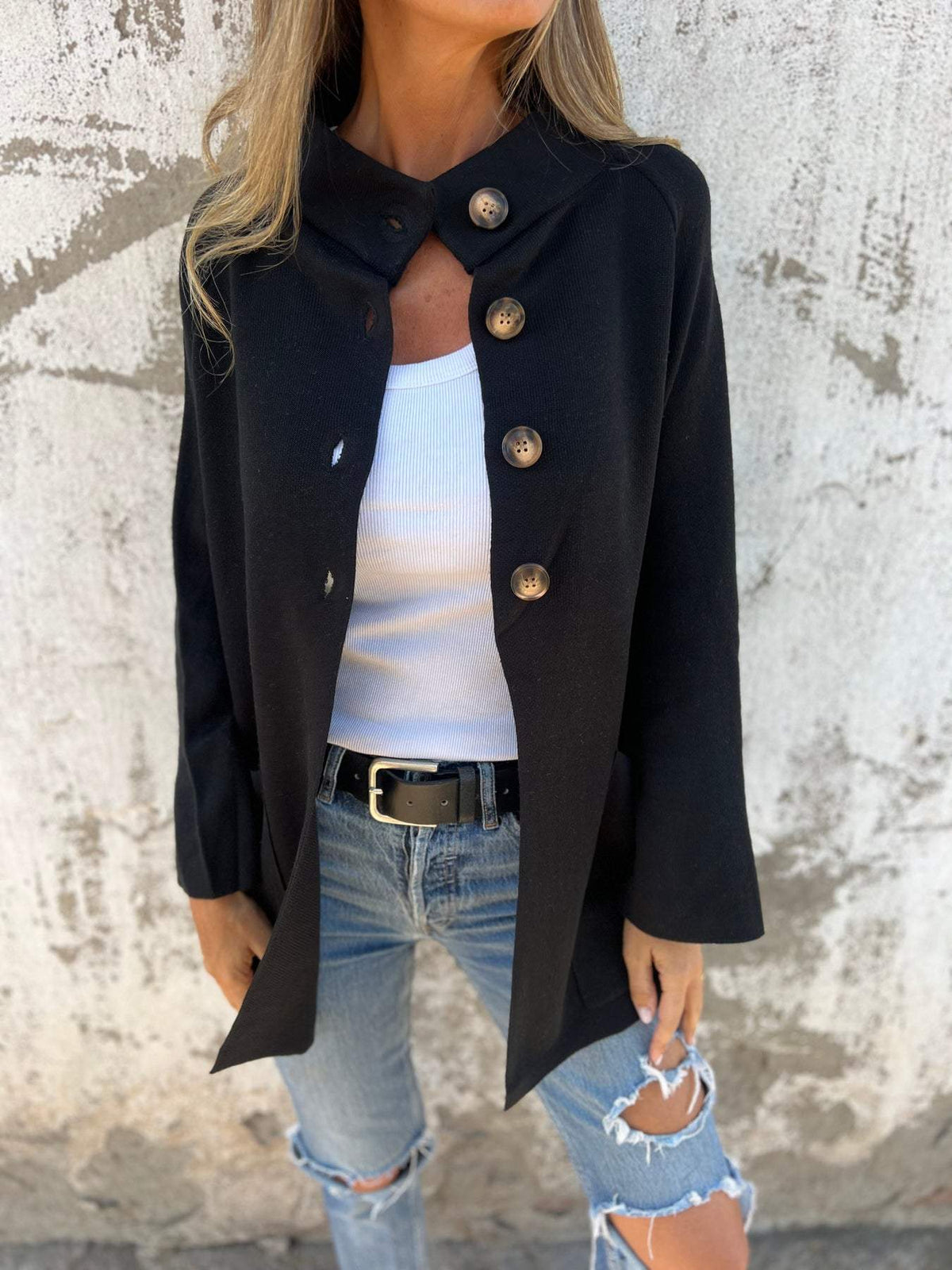 High Neck Button Placket Cardigan Jacket